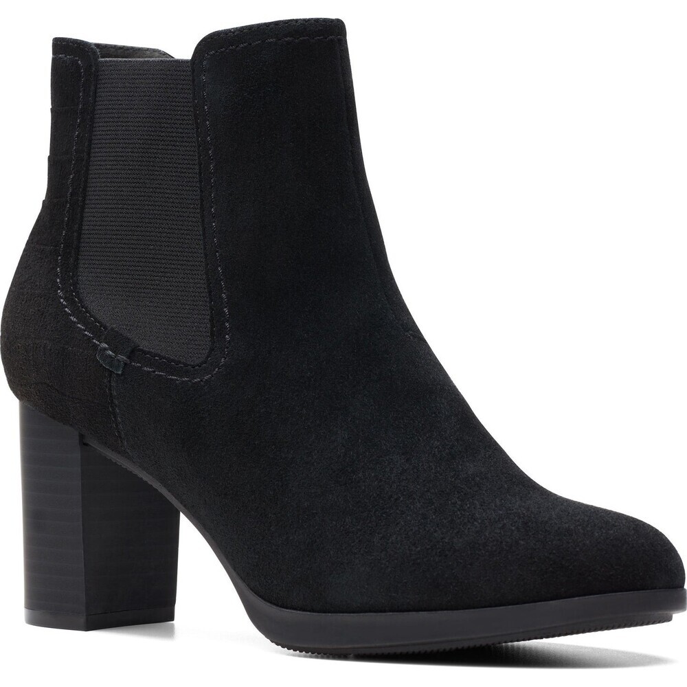 Clarks Bayla Rose Boots Women's 6 Black Suede Block Heel Chelsea Bootie LION356